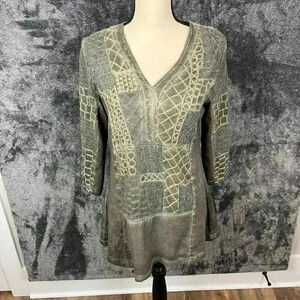 Parsley & Sage Embroidered Half Sleeve Blouse Tunic Whimsygoth Size S Gray
